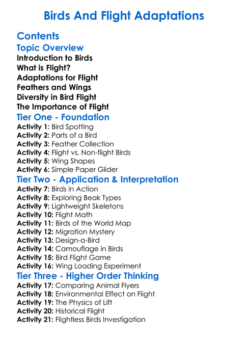 Birds And Flight Adaptations Worksheet Activity Booklet