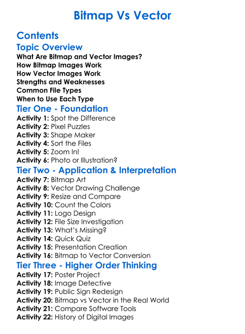 Bitmap Vs Vector Worksheet Activity Booklet