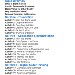 Blank Verse Worksheet Activity Booklet