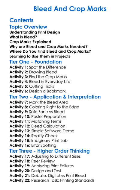 Bleed And Crop Marks Worksheet Activity Booklet