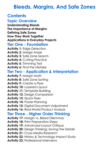 Bleeds Margins And Safe Zones Worksheet Activity Booklet