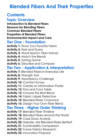 Blended Fibers And Their Properties Worksheet Activity Booklet