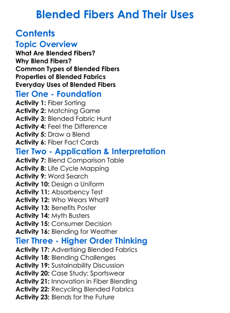 Blended Fibers And Their Uses Worksheet Activity Booklet