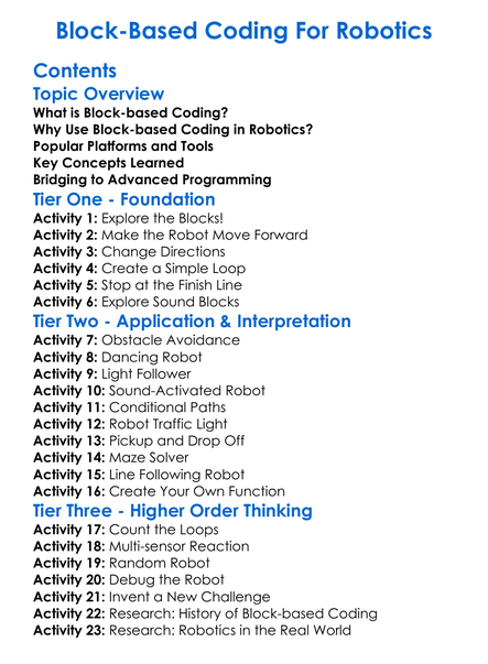 Block-Based Coding For Robotics Worksheet Activity Booklet
