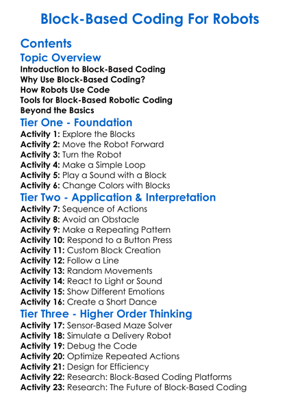 Block-Based Coding For Robots Worksheet Activity Booklet