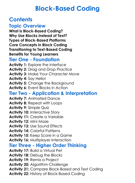 Block-Based Coding Worksheet Activity Booklet