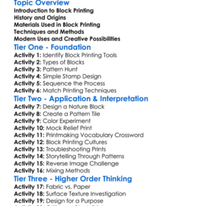 Block Printing Methods Worksheet Activity Booklet