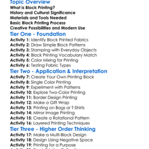 Block Printing On Fabric Worksheet Activity Booklet