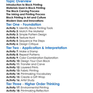 Block Printing Techniques Worksheet Activity Booklet