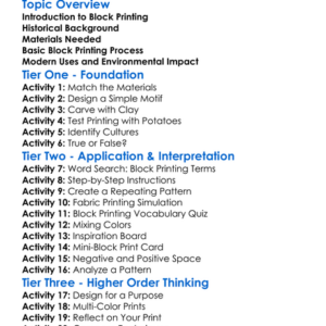 Block Printing Worksheet Activity Booklet