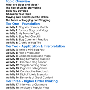 Blogging And Vlogging Worksheet Activity Booklet