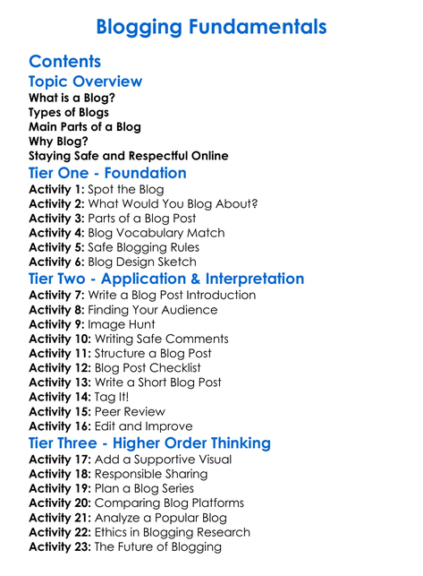 Blogging Fundamentals Worksheet Activity Booklet