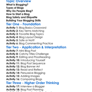Blogging Worksheet Activity Booklet
