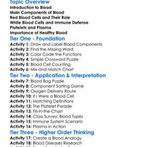 Blood And Its Components Worksheet Activity Booklet
