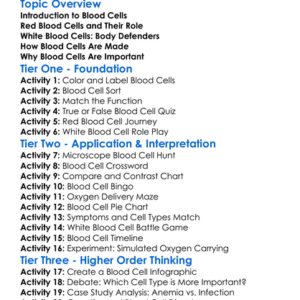 Blood Cells Red And White Worksheet Activity Booklet