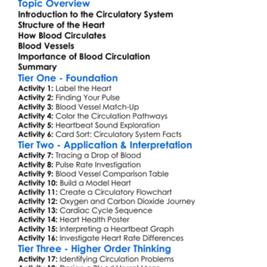 Blood Circulation And The Heart Worksheet Activity Booklet