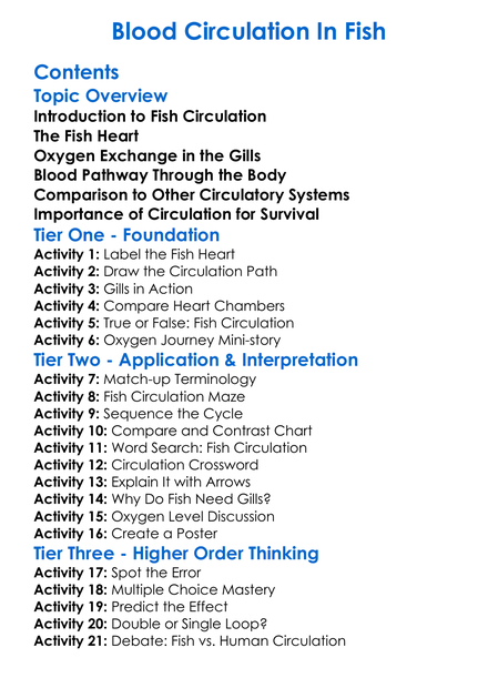 Blood Circulation In Fish Worksheet Activity Booklet