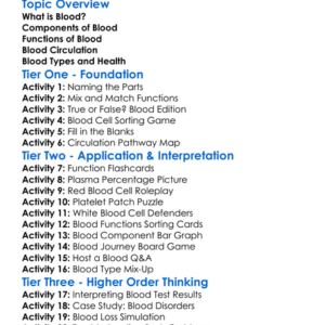 Blood Composition And Function Worksheet Activity Booklet