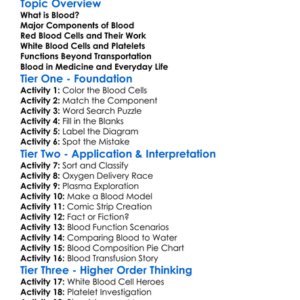 Blood Composition And Functions Worksheet Activity Booklet