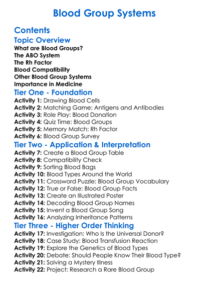 Blood Group Systems Worksheet Activity Booklet