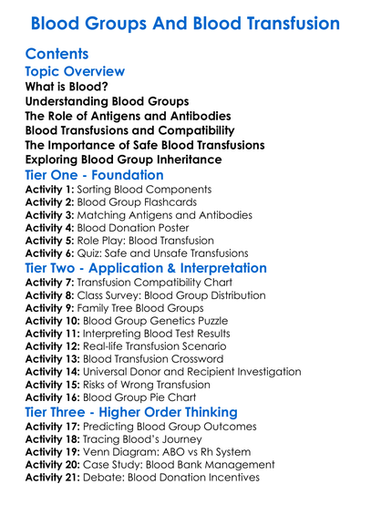 Blood Groups And Blood Transfusion Worksheet Activity Booklet