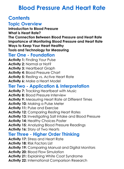 Blood Pressure And Heart Rate Worksheet Activity Booklet