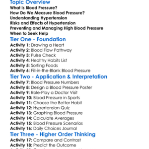 Blood Pressure And Hypertension Worksheet Activity Booklet