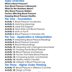 Blood Pressure Worksheet Activity Booklet