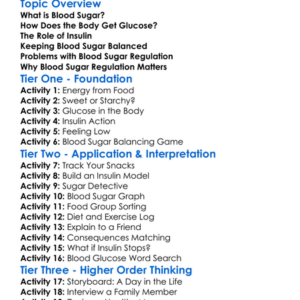 Blood Sugar Regulation Worksheet Activity Booklet