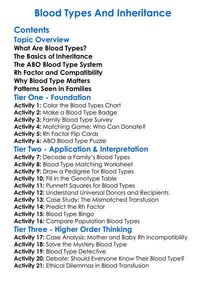 Blood Types And Inheritance Worksheet Activity Booklet