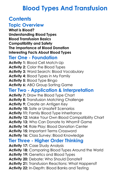 Blood Types And Transfusion Worksheet Activity Booklet