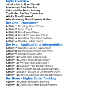Blood Vessels And Blood Pressure Worksheet Activity Booklet