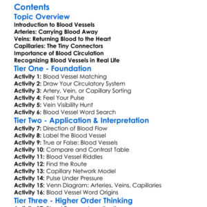Blood Vessels Arteries Veins Capillaries Worksheet Activity Booklet