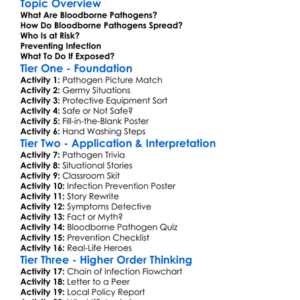 Bloodborne Pathogens Awareness Worksheet Activity Booklet