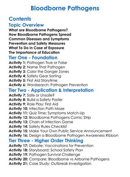 Bloodborne Pathogens Worksheet Activity Booklet
