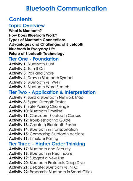 Bluetooth Communication Worksheet Activity Booklet