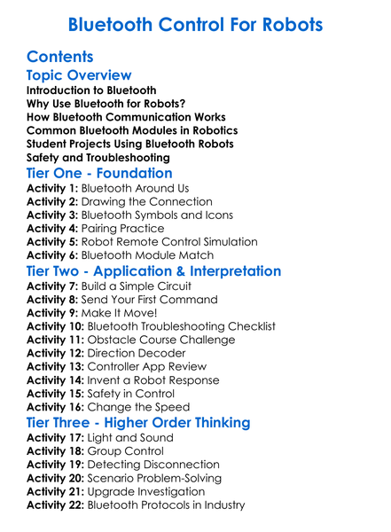 Bluetooth Control For Robots Worksheet Activity Booklet