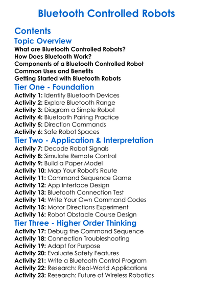 Bluetooth Controlled Robots Worksheet Activity Booklet