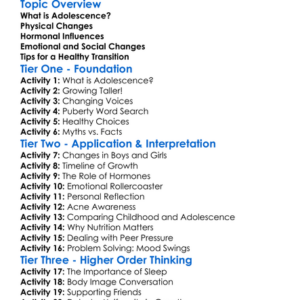 Body Changes During Adolescence Worksheet Activity Booklet