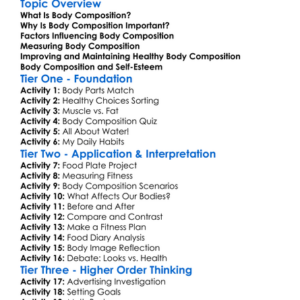 Body Composition And Health Worksheet Activity Booklet