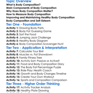 Body Composition Worksheet Activity Booklet