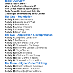 Body Control Worksheet Activity Booklet