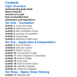Body Fluids Plasma Lymph Interstitial Fluid Worksheet Activity Booklet