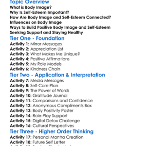 Body Image And Self-Esteem Worksheet Activity Booklet