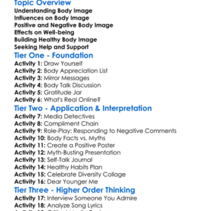 Body Image Awareness Worksheet Activity Booklet