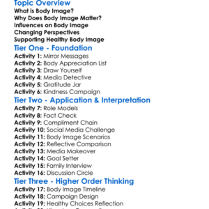 Body Image Worksheet Activity Booklet