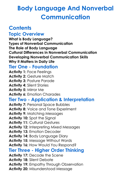Body Language And Nonverbal Communication Worksheet Activity Booklet