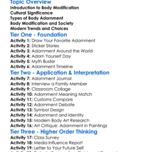 Body Modification And Adornment Worksheet Activity Booklet
