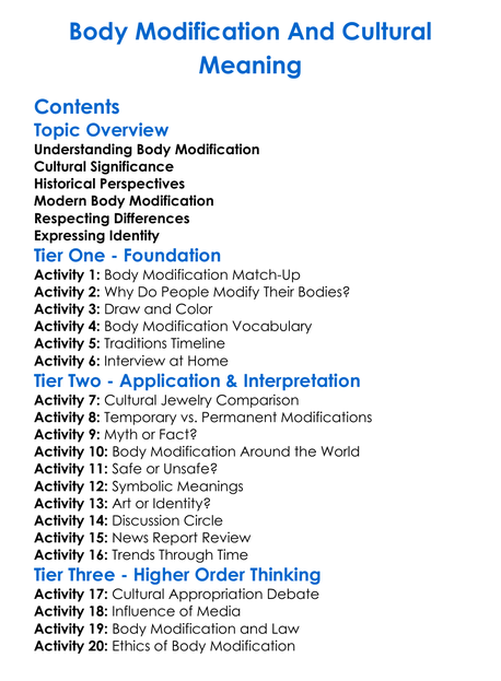 Body Modification And Cultural Meaning Worksheet Activity Booklet
