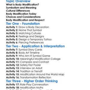 Body Modification And Symbolism Worksheet Activity Booklet